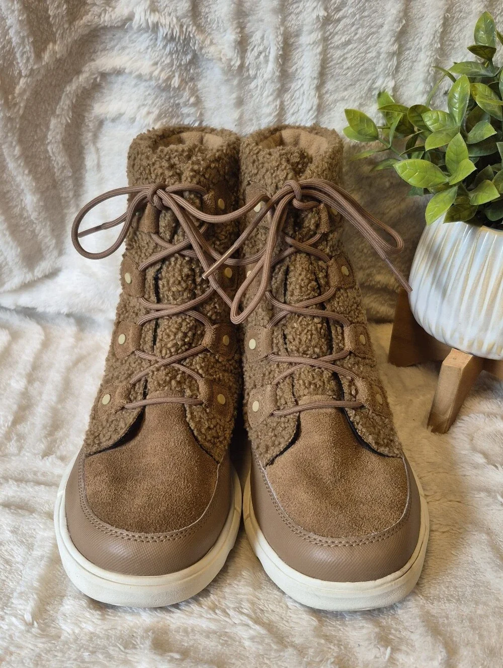 Sorel Explorer II Joan Cozy Boots Brown Sherpa Fleece Waterproof Insulated Sz 11